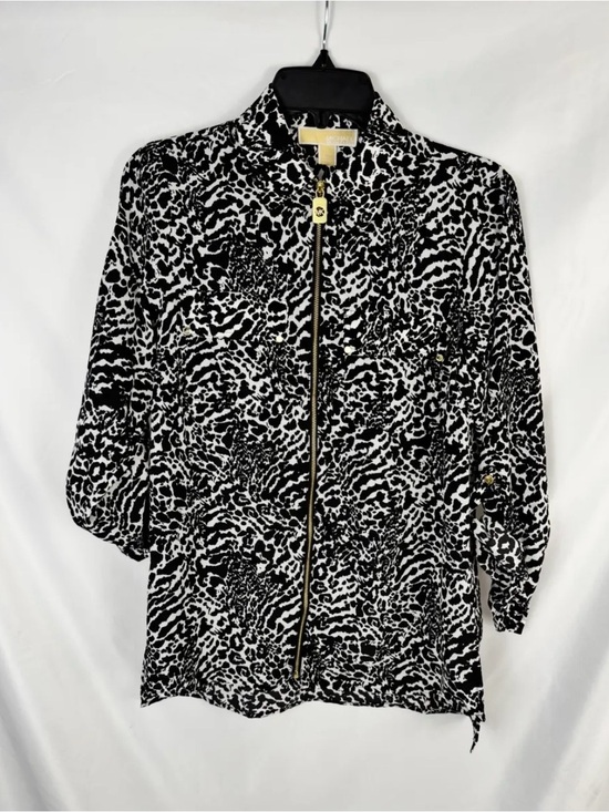 Michael Kors Tops - Michael Kors Black and White Animal Print Jacket with Gold Hardware